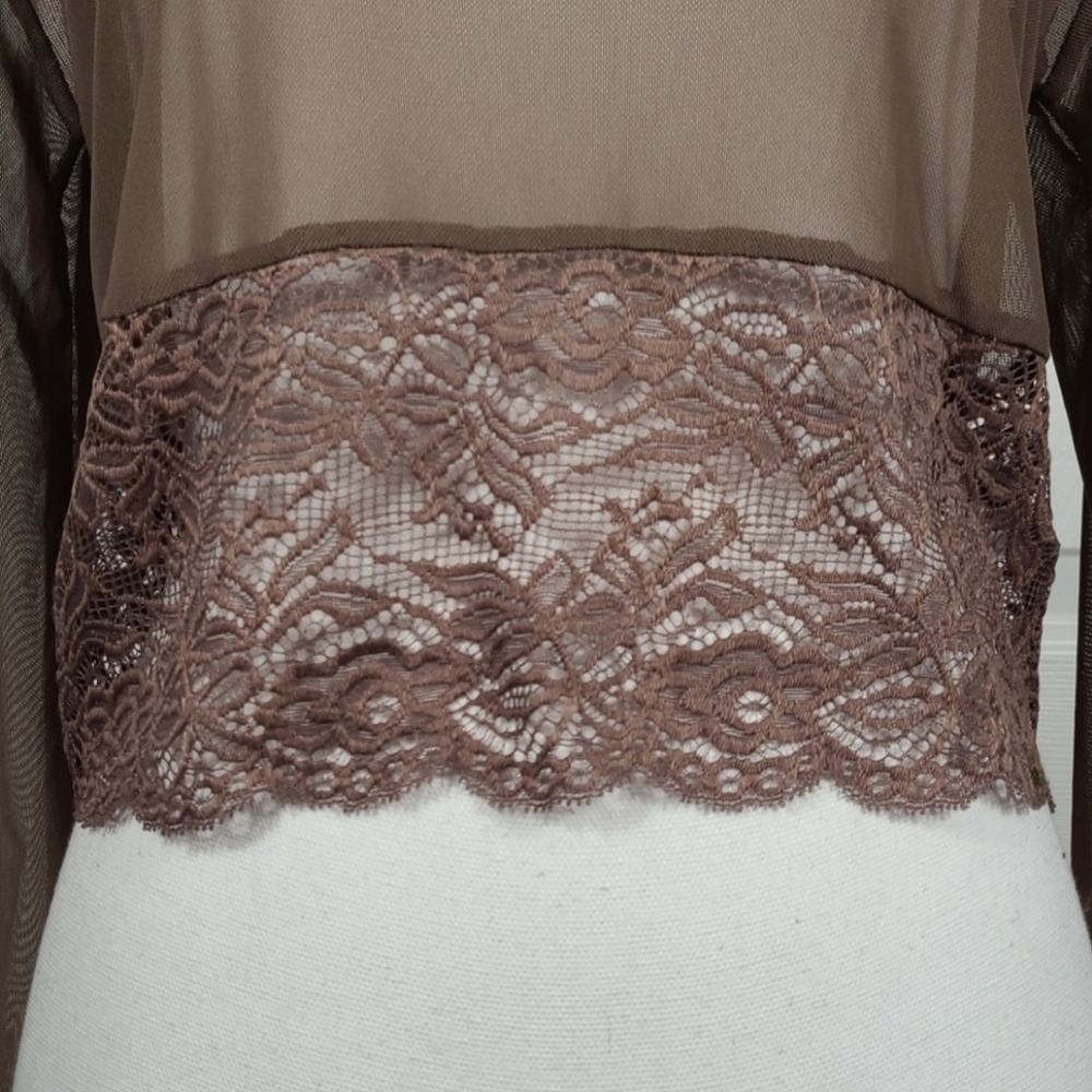 NWT A'reve Lace & Mesh Sheer Stretchy Crop Top in Brown Size Large - Picture 4 of 14
